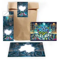 LIMONIA Einladungskarten Graffiti zum Geburtstag Einladungen Karten mit Umschlägen Mitgebsel, Mitgebsel Set mit Graffiti Motiv für Kinder