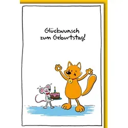 Geburtstag - Karte mit Umschlag - Katze und Maus