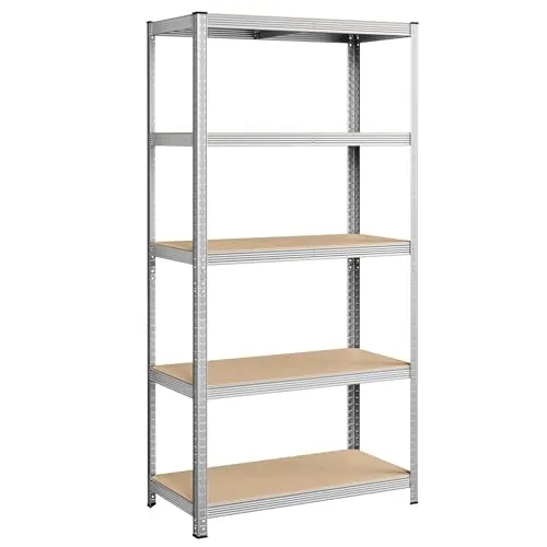 SONGMICS Schwerlastregal, Kellerregal, Lagerregal, 50 x 100 x 200 cm, Regal mit Stahlgestell, bis 600 kg belastbar, 5 verstellbare Ablagen, silbern GLR050E01