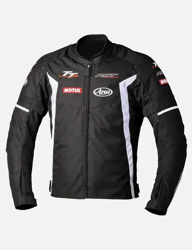 RST IOM Team Evo Motorrad Textiljacke, schwarz-weiss, Größe S - Motorradjacke aus MaxTex Polyester mit SinAqua-Membran für Wasserdichtigkeit und herausnehmbarer Weste, ideal für Sicherheit und Komfort auf der Straße.