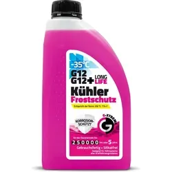 Kühlerfrostschutz G12 / G12+ | 1L - Optimaler Frostschutz bis -35°C - Autoreinigung & Pflege – Longlife Kühlflüssigkeit für alle Fahrzeugtypen, schützt effektiv vor Frost und Überhitzung, doppelt so lange haltbar wie herkömmliche Kühlmittel.