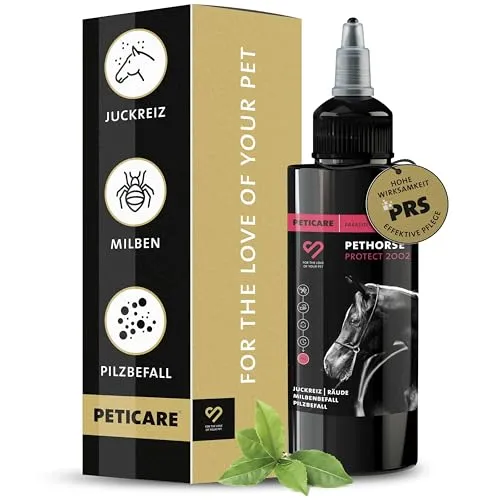 Peticare Anti-Parasiten Mittel für Pferde - Gesundheitsprodukte für Pferde, bietet schnelle Linderung bei Juckreiz durch Milben, Flöhe und Pilze mit langanhaltender Wirkung dank einzigartigem PRS® System.