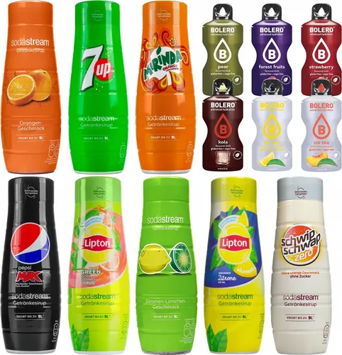 Sodastream Sirup Set 8 Sorten 440ml Zero Zucker plus Bolero Getränke - Sirups für SodaStream und Bolero, 8 Geschmacksrichtungen, zuckerfrei und ideal für sprudelnde Erfrischungen zu Hause.