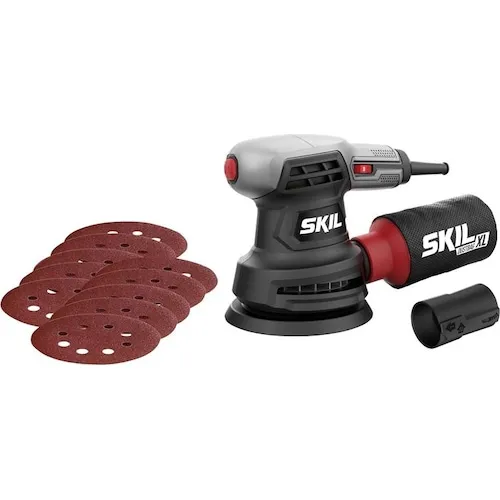 Skil 7422 AA Exzenterschleifer - Schleifmaschine mit 300 Watt, ergonomischer einhändiger Anwendung und integriertem Staubauffangsystem für sauberes Arbeiten und präzise Ergebnisse.