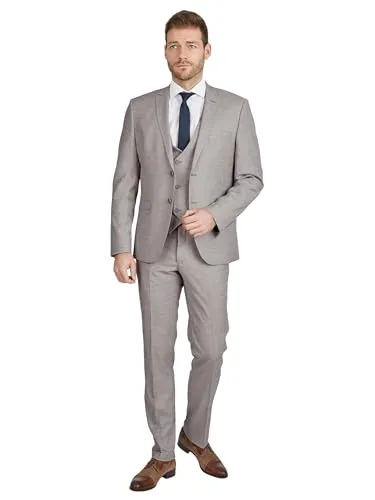 SteffenKlein Slim-Fit Anzug beige 56 - Eleganter 3-teiliges Slim-Fit Anzug in sand, ideal für Business-Anlässe. Hochwertige Materialkombination sorgt für Tragekomfort und einen stilvollen Auftritt.