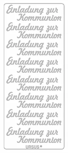Ursus 59310084 - Kreativ Sticker, Einladung Kommunion, silber, 5 Blatt, selbstklebend, Ideal zur Kartengestaltung und zum Dekorieren von Geschenken, Stickerbogen ca. 10 x 23 cm