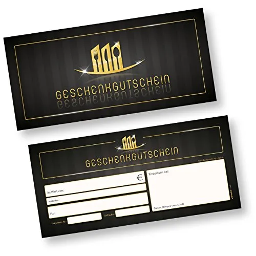 TATMOTIVE Geschenkgutscheine Restaurant (250 Stück) - Werkstatteinrichtung: Hochwertige Geschenkgutscheine zum einfachen Ausfüllen und Stempeln, ideal für die Gastronomie. Edles Design und eleganter Look für individuelle Kundengeschenke.