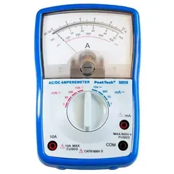 PeakTech Analog Amperemeter 10A AC/DC - Strommessgerät für Bastler und Schüler, batteriefrei und mit übersichtlicher Spiegelskala. Ideal für präzise Messungen bis 10A, inklusive Zubehör wie Tragetasche und Prüfleitungen.
