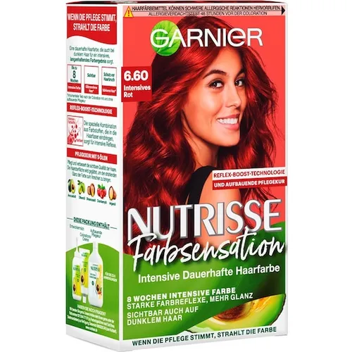 GARNIER Nutrisse Intensives Rot 6.60 - Dauerhafte Haarfarbe mit Reflex-Boost-Technologie für strahlende Farben und bis zu 8 Wochen Glanz. Enthält pflegende Fruchtöle für kräftiges Haar.
