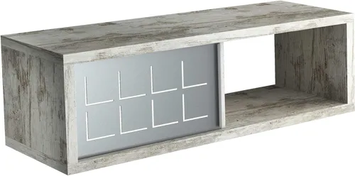 Rechteckiges Vintage-Regal 60x20cm mit Metalltür | Cubo - Stylisches rechteckiges Regal im Vintage-Stil, ideal für Wandmontage. Bietet ein offenes Fach und ein geschlossenes Fach mit Schiebetür. Robuste PVC-Beschichtung sorgt für einfache Reinigung und Langlebigkeit.