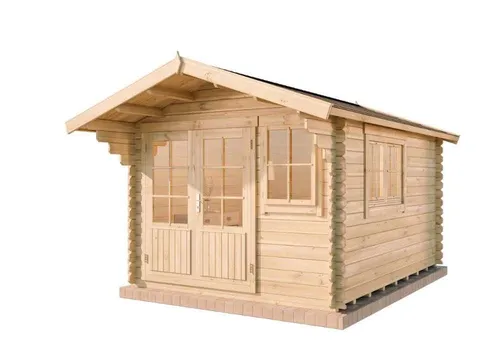 Gartenhaus Gabriel-34 mit Fußboden aus Holz - Holzhaus 10,07 m² mit 34 mm Wandstärke, ideal als Lager, Gartenlaube oder Home-Office. Die Blockbohlenbauweise sorgt für eine wind- und regendichte Konstruktion.