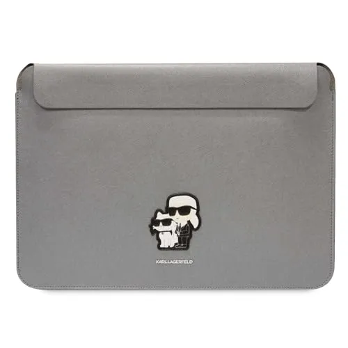 KARL LAGERFELD Saffiano Karl & Choupette 14" Tablettenhülle - Laptop-Hülle aus ökologischem Saffiano-Leder, mit magnetischem Verschluss und modernem Logo-Design für stilvolle Sicherheit.