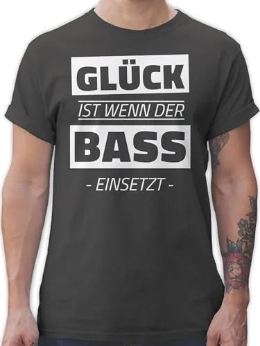 T-Shirt Herren - House Music Techno & Rave Outfit - Glück ist wenn der Bass einsetzt - XXL - Dunkelgrau - Festival Tshirt Konzert Musik für männer Festival-Outfits Festivals Raver Shirt Oberteil