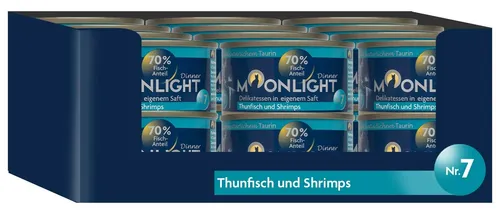 Moonlight Nr. 7 Nassfutter für Katzen, Thunfisch und Shrimps 80 g x 24 Dosen