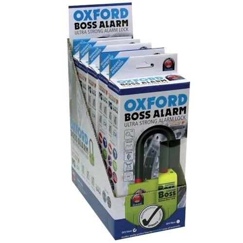 OXFORD Boss Alarm 14 mm Scheibenschloss - Motorradschlösser mit extrem sicherem 100-dB-Alarm, wetterfestem Modul und vielseitiger Verwendung als Scheibenschloss oder Vorhängeschloss.