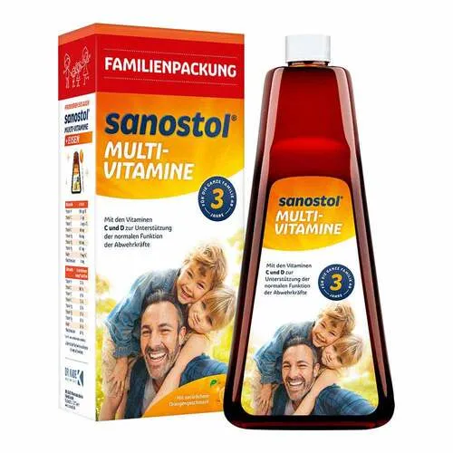Sanostol Saft - Nahrungsergänzungsmittel mit Vitaminen A, C und D zur Stärkung des Immunsystems, ideal für die ganze Familie ab 3 Jahren.