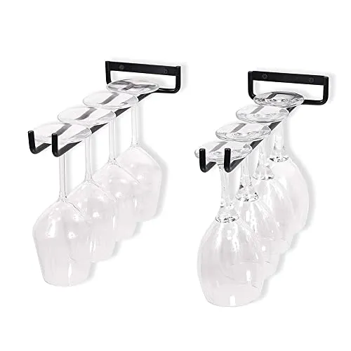 Roysmart 2 Stück Weinglashalter, Gläserhalter zum Aufhängen Metall Weingläser Halterung Gläserschiene Halter Unter Schrank Hängendes Weinglasregal für Bartheken, Küchen (Schwarz)