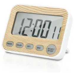 Intirilife Digitaler Timer in BRAUN – Küchenuhr Kurzzeitmesser Eieruhr in Holzoptik mit LCD Display – Stoppuhr Küchentimer Wecker Alarm Uhr Koch