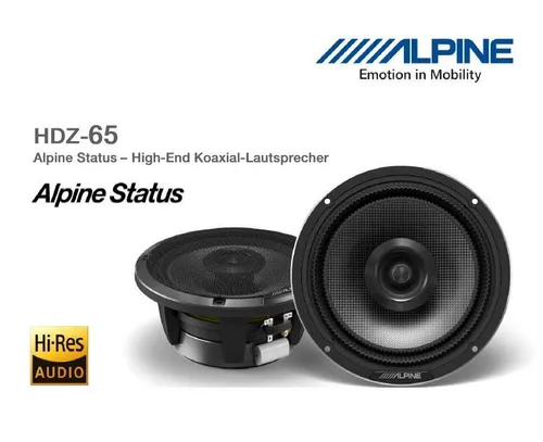 Alpine HDZ-65 2-Wege Koaxial Lautsprecher System - Lautsprecher für kraftvollen Sound mit 100 Watt RMS, ideal für den Einbau in Türen oder Heckablage.