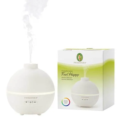 Primavera Diffuser Feel Happy - Aroma Vernebler für ätherische Öle, ultraschallbasiert mit 12h Beduftungszeit und stimmungsvollem Farbwechsel
