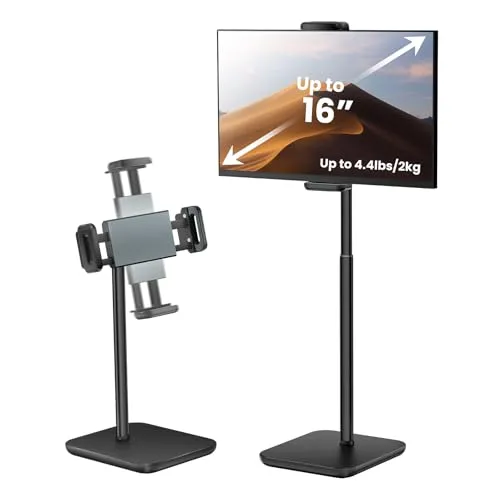 tounee Portable Monitor-&Tablet-Halterung Ständer, 2 kg Tragkraft, höhenverstellbar bis 46 cm, universell kompatibel für 4,7-16 Zoll Geräte (iPad, iPhone, Kindle) –Schwarz