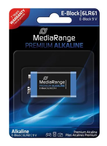 MediaRange Premium Alkaline Batterie E-Block 6LR61 9V - 9V Spannung, 632mAh Kapazität, umweltfreundlich ohne Cadmium und Quecksilber