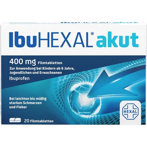 IbuHEXAL akut 400mg Schmerzmittel - Effektives Schmerzmittel zur Linderung von leichten bis mäßig starken Schmerzen und zur Unterstützung bei Fieber. IbuHEXAL akut 400mg bietet schnelle Hilfe bei alltäglichen Beschwerden.