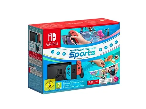 Nintendo Switch Sports Set - Konsole inkl. Spiel & Zubehör - Konsolen - Erlebe Sportspiele mit der Nintendo Switch, die Konsole kommt mit vorinstalliertem Nintendo Switch Sports, einem Beingurt und 3 Monaten Nintendo Switch Online.