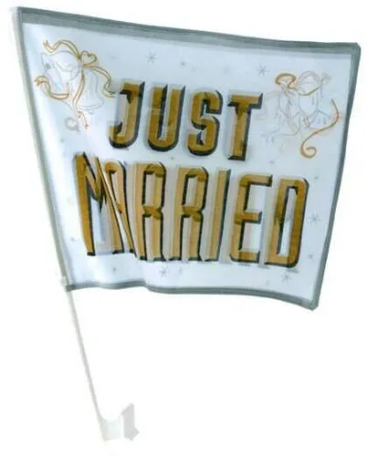 Autofahne Just Married gold Hochzeit Fahne 2er Set Autokorso heiraten Liebe 2 x
