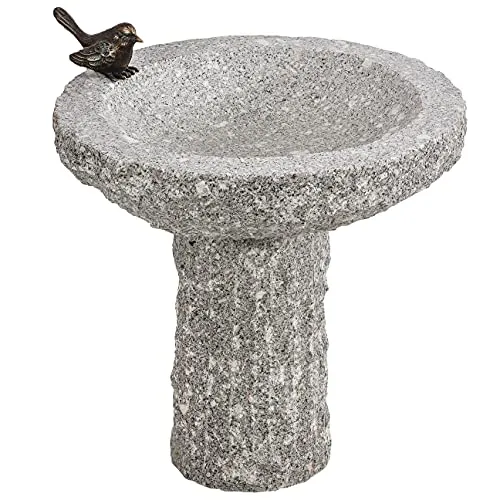 Dehner Granit-Vogeltränke, Ø35/H40 cm, Hellgrau - Ideal für Ihren Garten - Gartenfiguren & Skulpturen, massive Granit-Vogeltränke für Vögel, wetter- und frostbeständig, schafft einen attraktiven Platz zum Baden und Trinken.