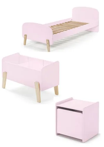 aufm Kessel Jugendzimmer-Set Karilynn 3-teilig in Rosa - Praktisches Kinderzimmer-Set mit Einzelbett, Nachtkommode und Spielkiste. Hochwertiges MDF und Kiefernholz vereinen sich in einem stilvollen Retro-Look. Ideal für eine kindgerechte und gemütliche Einrichtung.