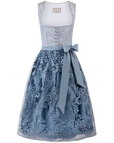 Stockerpoint Damen Sidonia Midi Dirndl, Rauchblau, 38 - Freizeitkleider für Damen – Elegantes Midi Dirndl mit stilvollem Paisley Muster und schickem Münchener Schnitt, perfekt für besondere Anlässe.