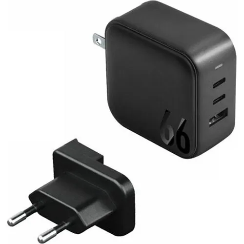 Energea Travelite GAN66 66W Ladegerät mit 1xUSB und 2xUSB-C - Kompaktes 66W Netzteil mit zwei USB-C Anschlüssen und einem USB-Anschluss. Ideal für Reisen und schnelles Laden von Geräten.