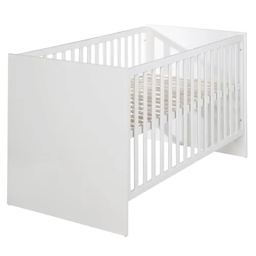 roba® Babybett Gitterbett Lilo, 3-fach höhenverstellbar und umbaubar - Hochwertiges Babybett mit 3 Schlupfsprossen, ideal für Neugeborene bis Kleinkinder, umbaubar zum Juniorbett, in elegantem Weiß - Lilo.