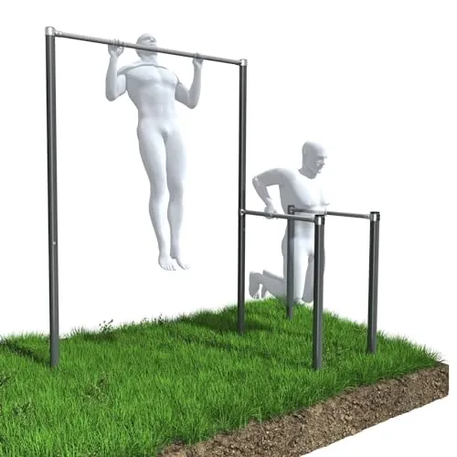 QLS Klimmzugstange Outdoor Kraftstation - Bis 250 kg Tragkraft - Klimmzugstangen für Outdoor-Training, ergonomisches Design und vielseitige Übungsmöglichkeiten wie Klimmzüge und Dips. Ideal für Heimgebrauch und gewerbliche Nutzung.