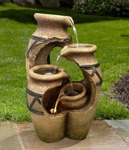 Wehmann Gartenbrunnen Solarbrunnen "Kreta" - Komplettset mit Solaranlage und LED-Beleuchtung - Brunnen, 33 cm breit mit Solarbetrieb, inklusive Pumpe und 3 LED-Ringen für stimmungsvolle Beleuchtung im Garten.