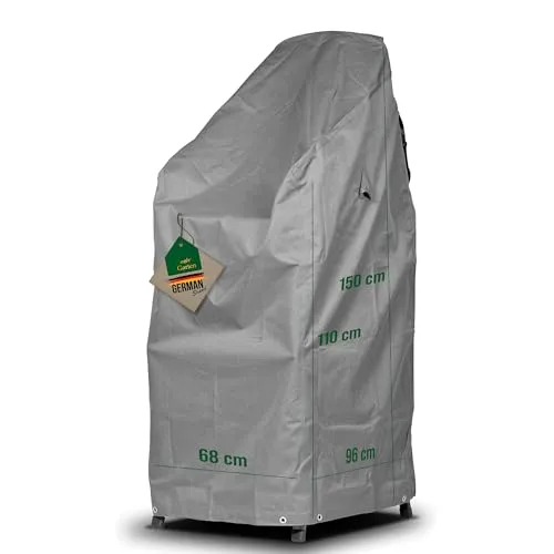Mehr Garten Abdeckung Stapelstühle, 68x96x110/150 cm, grau, Oxford 600D Gewebe, Schutzhülle für Gartenstühle, wasserdicht, UV-beständig und wetterfest