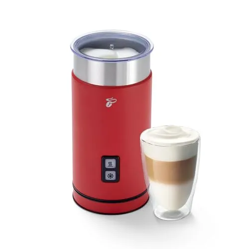 Tchibo Elektrischer Milchaufschäumer Rot - Kompakter Edelstahl-Milchschäumer für warmen und kalten Schaum, ideal für Latte und Cappuccino