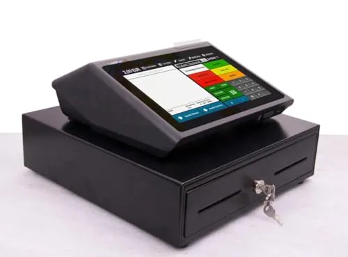 10" All-in-One Kasse für Handel, Lieferservice, Kiosk und Imbiss - Touchscreen-Kasse mit Kassenlade, ideal für effiziente Verkaufsabwicklung im Einzelhandel und Gastronomie.