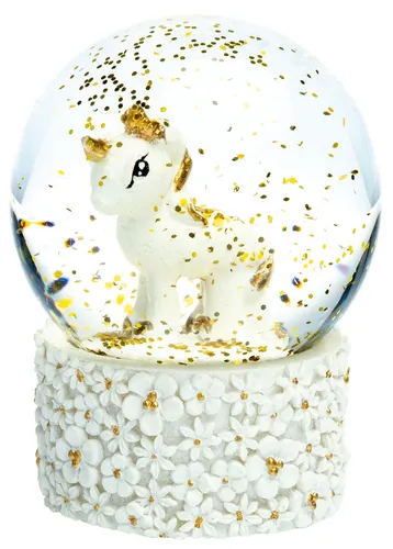 SIKORA Schneekugel SK09 Kleine Glas Schneekugel für Kinder Einhorn Weiss Gold D:45mm