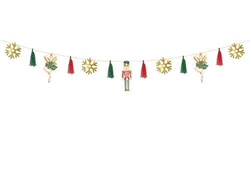 Nussknacker Girlande 16,5x200cm - Partygirlande zum Aufhängen - Festliche Weihnachtsgirlande für Weihnachten Geburtstag Hochzeit - Hängedeko Weihnachtsdeko & Partyzubehör Rot Grün Gold