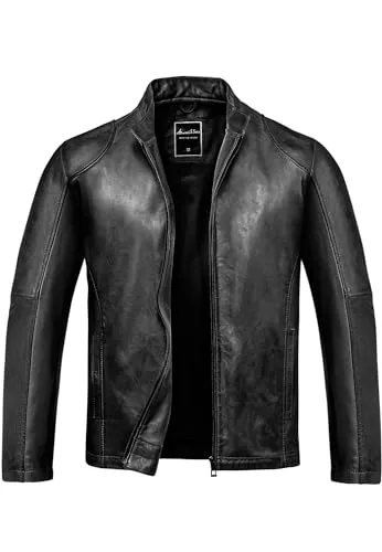 Amaci&Sons Lederjacke OKEMOS - Herren Biker Zipper Jacke aus Echtleder - Funktionsjacke aus 100% Schafsleder, ideal für Biker. Hochwertige Verarbeitung mit seitlichen Eingrifftaschen und langärmligem Design.