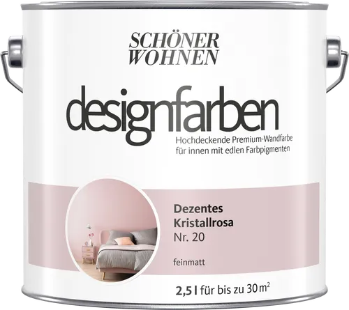 Wandfarbe Designfarbe Rosa - Dezentes Kristallrosa von Schöner Wohnen, 2,5L - Farben für den Innenbereich, UV-beständig und farbecht. Ideal für alle Zimmer mit einer Abdeckung von 21-30 m². Perfekt für ein stilvolles Wohnambiente.