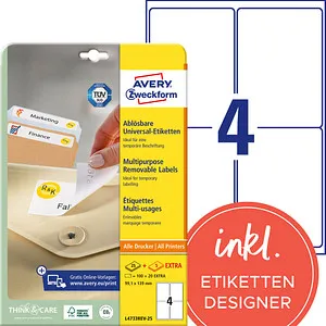 AVERY Zweckform Etiketten L4733REV-25 weiß 99,1 x 139,0 mm, 30 Blatt
