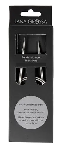 Lana Grossa Rundstricknadel Edelstahl | glatte Oberfläche | langlebig & robust | verschiedene Größen | ideal für hautsensibles, komfortables Stricken, 80/8,0