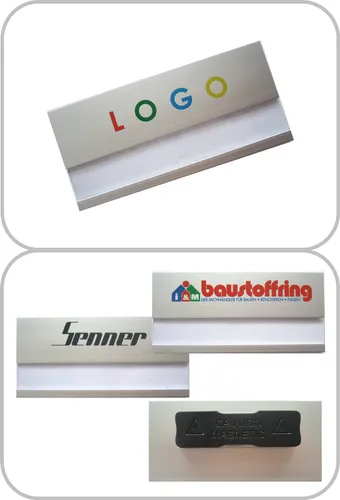 Profil-Namensschild aus Aluminium mit  Magnet, individuellem Logodruck 10 x