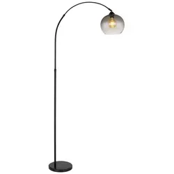 GLOBO LIGHTING Bogenlampe NEWCASTLE, 1-flammig - Bogenlampe in Schwarz mit rauchfarbenem Glasschirm und elegantem Marmor Standfuß, ideal für stilvolle Wohnräume. Höhe 196 cm, Fassung E27, ohne Leuchtmittel.