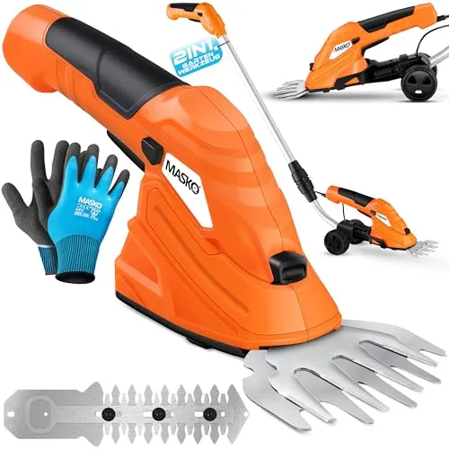 MASKO Akku-Grasschere 7,2V - Heckenscheren Set mit leistungsstarker 2000mA/h Akku, ideal für präzises Schneiden von Gras und Sträuchern im Garten.