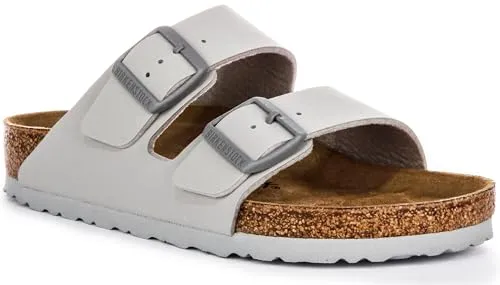 BIRKENSTOCK Arizona BF Pantoletten - Unisex, Stone Coin hellgrau - Clogs & Pantoletten für Herren mit anatomisch geformtem Kork-Fußbett für optimalen Tragekomfort und langlebigem Birko Flor-Obermaterial. Perfekt für jeden Anlass!