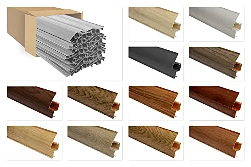 LEMAL Sockelleisten und Zubehör - PVC Fußleisten 70x50mm mit Kabelkanal - (1 Außenecke, AE.087A Holzoptik Fichte) Laminatleiste Kabelführung Vinyl